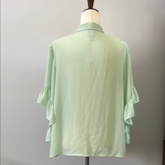Worthington Green Flutter Sleeve Blouse with Tie Front - Picture 3 of 6